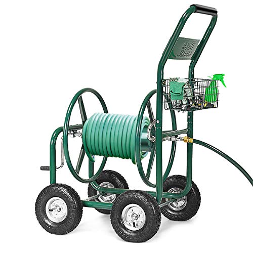 COSTWAY Carro Portamangueras Metal Carrito de Manguera de Jardín Reigo Soporte de Manguera Verde