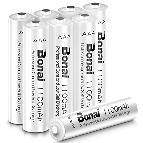 Pilas Recargables AAA, BONAI 1,2V Alta Capacidad 1100mAh Ni-MH 1200 Ciclos AAA Batería Recargable, Baja Autodescarga (8 Piezas)
