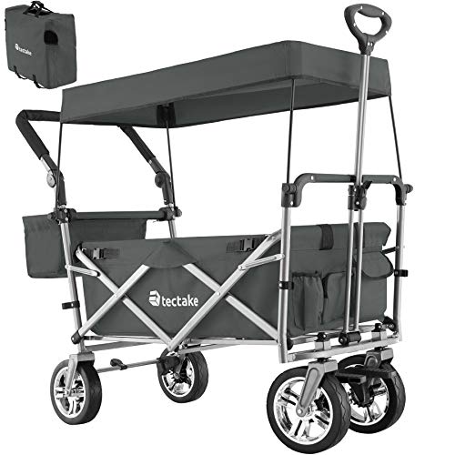 tectake 800800 Carrito de Mano Plegable, Carro de Transporte para Jardín, Carro de Carga para Excursiones (Gris)