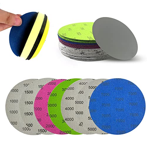 26 piezas de papel de lija circular húmedo y seco 1000/1500/2000/3000/4000/5000/7000 papel de lija fino para acabado de muebles de madera y pulido de automóviles