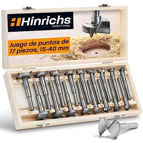 Hinrichs Juego de Fresas Para Madera 17 Piezas en Estuche - Brocas fresadoras para madera de 15 a 40 mm - Fresa para Madera para Diferentes Trabajos - Fresas madera - Fresa Madera - Fresas para Metal
