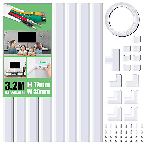 MUDEELA Canaleta de Cables autoadhesiva de PVC, 320 cm, para Ocultar Cables, para Todos los Cables de alimentación en el hogar y la Oficina, 8 Unidades de 40 x 3 x 1,7 cm