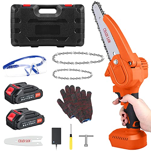 SENTASI Motosierra Bateria 6 Pulgadas, Mini Motosierra Eléctrica Bateria 2 * 21v,mini Sierra Bateria Para Cortar árboles De Jardín Y Cortar Madera,Motosierra Poda Jardín