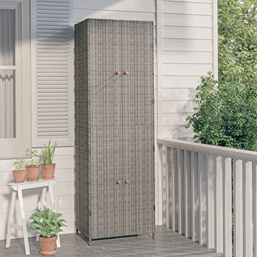 Festnight Armario de Almacenaje de Jardín Armario Escobero Exterior Armario Alto Almacenaje Armario Impermeable de Ratán PE Armario de Exterior e Interior,Jardín y Terraza, Gris 59x40x180 cm