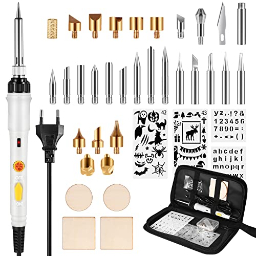 Kit Pirograbador de Madera SREMTCH 60W, 40 in 1 Temperatura Regulable 200°C y 450°C 30 Puntas y Accesorios,Soldador Electrico Profesional Herramientas Para Manualidades Cuero,Grabado