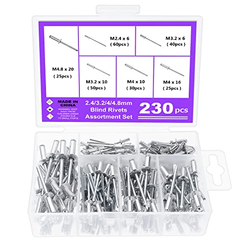 KEESIN 230 remaches ciegos de cabeza de cúpula de aluminio de 6 tamaños, kit surtido de remaches para decoración de extremos abiertos