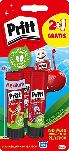 Pritt Barra Adhesiva, pegamento infantil seguro para niños para manualidades, cola universal de adhesión fuerte para estuche escolar y oficina, 2+1 x 22 g Pritt Stick