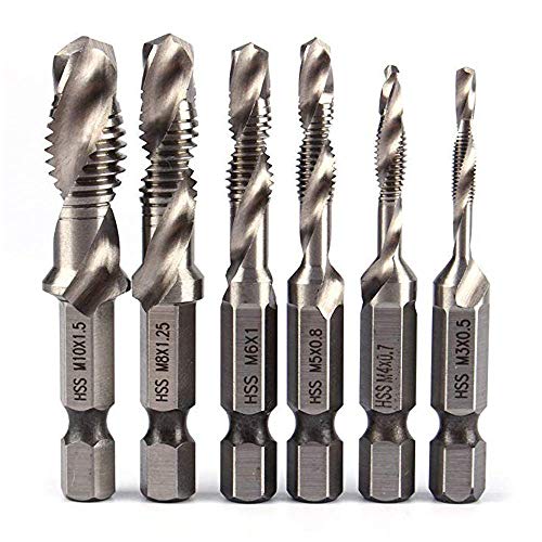 brocas para rosca HSS macho de roscar Punto espiral Perno métrico Brocas M3 M4 M5 M6 M8 M8 M10 6pcs/set Herramientas de mano, HPiano vástago hexagonal Mástil 1/4