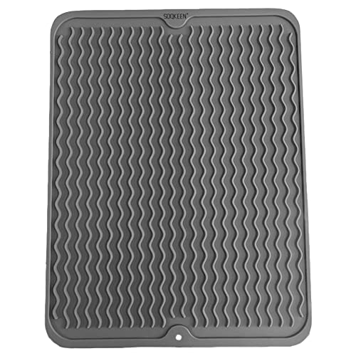 SOQKEEN Alfombrilla Escurreplatos de Silicona, 40×30cm escurreplatos silicona, Alfombrilla escurreplatos plegable, antideslizante, resistencia a altas temperaturas, Alfombrilla para secar Platos, Gris
