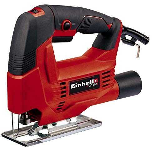 Einhell Sierra de calar - TC-JS 60/1. Baja vibración, control electrónico de velocidad, cambio de hoja sin herramientas, suela para cortes de inglete hasta 45 ° grados