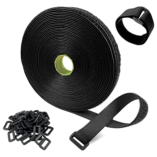 Newaner 10M Bridas de velcro con 50 hebillas, tiras de velcro reutilizables 2cm de ancho, ataduras de cable de longitud de corte libre, para Oficina, Hogar organizador cables, mangueras, negro