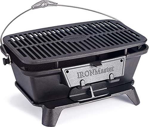 Ironmaster C-2020 Barbacoa Carbón Portátil, Parrilla Barbacoa 100% Hierro Fundido, Barbacoas de Carbon y Leña | 2 Alturas Regulables | Control de Incendios | Puertas de carbón | 4-6 Personas