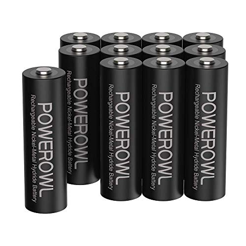 POWEROWL Pilas AA Recargables Alta Capacidad 2800mAh 1.2V Pilas Recargables AA NI-MH Diámetro 14.4mm Baja Autodescarga (12 Piezas)