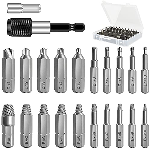 Diyife Extractor de Tornillos, [22 pcs] Extractor de Tornillos Rotos,uego de 22 Extractores de Tornillos Removedor de Pernos Hecho de Acero HSS 4341# Extracción para Quitar Tornillos Rotos Despojados