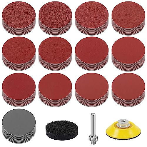 KONGMING 130 Piezas Papel De Lija 2 Pulgadas 50 Mm Grano 80 100 120 150 240 320 400 600 800 1000 1200 2000 3000 Kit De Almohadilla De Disco De Lijado Adaptador De Almohadilla De Pulido