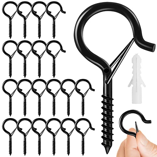 20 Piezas Ganchos de Tornillo, Gancho de la Taza Negro de Metal, Gancho Techo Colgar con Hebilla y Tubo de Plástico, Gancho Atornillable para Colgar Tazas, Macetas, Luces, Decoración de Navidad