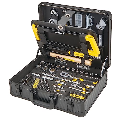 STANLEY STMT98109-1, Maletín de Mantenimiento 142 Piezas, Alicates y Cortapuntas, Llave, Nivel, Medidor, Destornillador, Sierra para Metales, Cúter, Martillo, Herramientas para Atornillar, Multicolor