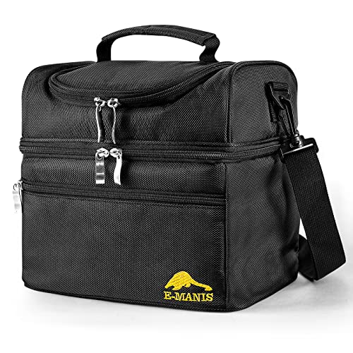 E-MANIS 12L Bolsas Térmicas Portatil Almuerzo Hombre y Mujer Trabajo Hermética Comida Nevera Porta Alimentos Oficina Escuela Acampar Picnic Playa Viaje Para Adultos y Niños (Negro)