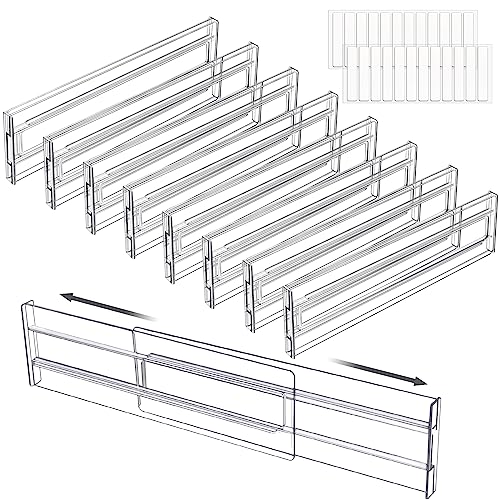 FAMKEEP Separadores de Cajones Ajustables,Juego de 8 Divisores de Organizador Cajones,Transparente Divisor Cajones Expansible para Ordenacion Escritorios Cocina Cajón Baño Dormitorio