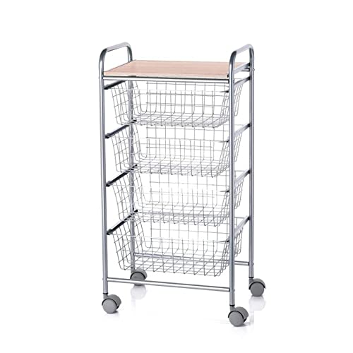 DON HIERRO - Carrito verdulero BEECH, 4 cestas de gran capacidad, Gris aluminio - Haya