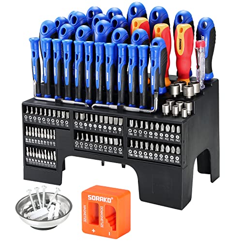 Juego Destornilladores Magnéticos Profesionales, SORAKO 118PCS Set Destornilladores con Soporte Organizador, Conjunto Puntas Destornillador Precisión, Kit Herramienta Profesional