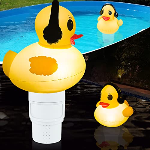 Dispensador Cloro Flotante Piscina, Dispensador Químico Flotador con Luces de Solares, Diseño Antidumping, Dosificador Cloro para Piscinas, Fuente, Agua, Capacidad gigante Admite 4*3