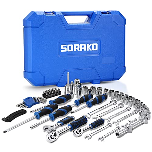 SORAKO Maletin herramientas Juego de llaves de Vaso de 97 Piezas Herramienta de Reparación Automática, Kit con Caja Herramientas Completo para Bricolaje y Arreglos Diarios