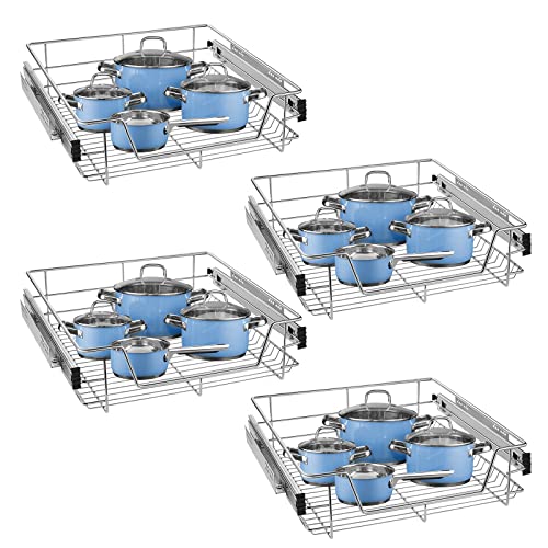 NAIZY 4x Cajón Telescópico 60 cm Cajón de cocina Aplicable Estante de Cocina Plateado de Acero Inoxidable Macizo Cajones de Cocina Extraíble (ancho real 57 cm, 4 piezas)
