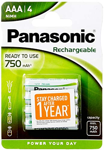 Panasonic AAA 750mAh NiMH 4-BL Batería/Pila recargable (750 mAh, 1.2 V, 44.5 mm, 10.5 mm, 13 g), Color blanco