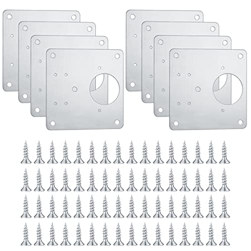 8 Piezas Placas de Reparación de Bisagras de Gabinete, Placas de Bisagras de Puerta de Armario de Cocina con Orificios, Placas de Montaje Planas Ocultas de Acero Inoxidable con Tornillos