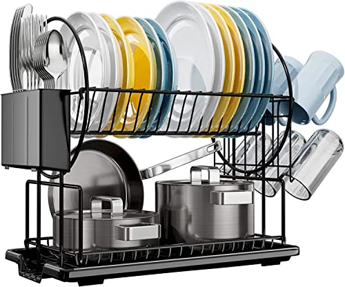 Escurreplatos Acero Inoxidable Cocina, Función de Drenaje Automático Escurridor de Platos para Fregadero, Escurre Platos Armarios, Escurreplatos Negro