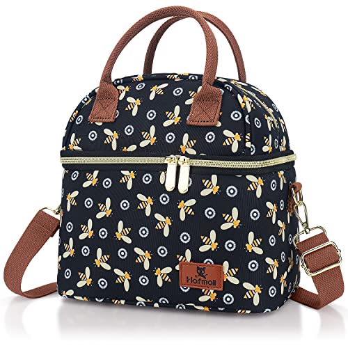 Hafmall Bolsa Termica Porta Alimentos para Mujer y Hombres, Bolsa Porta Comida con Dos Compartimentos, Lunch Bag Trabajo, Abeja