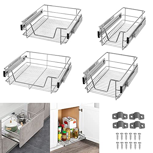 UISEBRT 4 cajones de cocina telescópicos de 60 cm para dormitorio, organizador de armario de cocina, estante de cesta, cable de carga completa de 20 kg