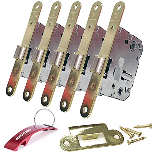 Picaporte Unificado 134U para Puertas de Madera + Llavero Destapador de Regalo (5 Unidades, Latonado Redondo)
