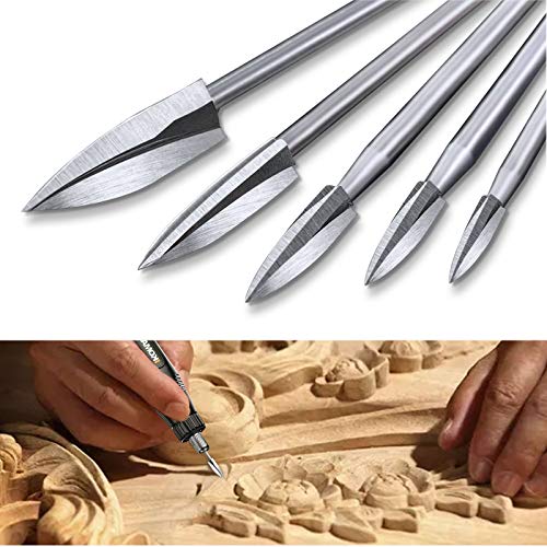 Brocas Para Grabado En Madera, 5 Piezas Herramienta De Carpintería Tamaño De Vástago De 1/8 Pulgadas Universal Para Herramienta Rotativa Para Grabado Preciso De Madera Para Artesanías