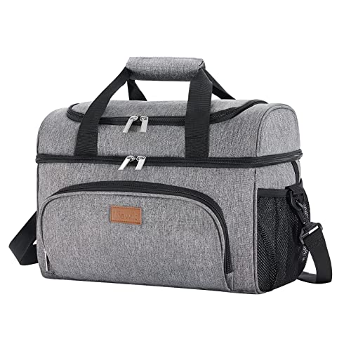 Lifewit 32can Nevera Portatil Bolsa Térmica Comida Doble Capa Grande Porta Alimentos de Refrigeración Aislamiento Bolsa con Correa Ajustable para Picnics, Playa, Soporte, Camping, Gris