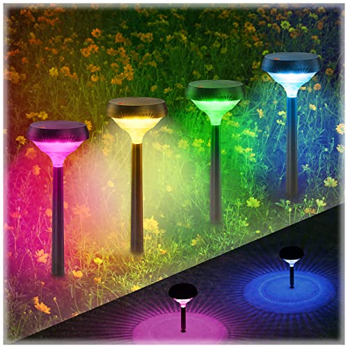 Linkind Luces Solares Exterior Jardin, Baliza Solar RGB, Lámpara Solar Impermeable IP654 para Iluminar Camino, Césped, Balcón. 4 Piezas.