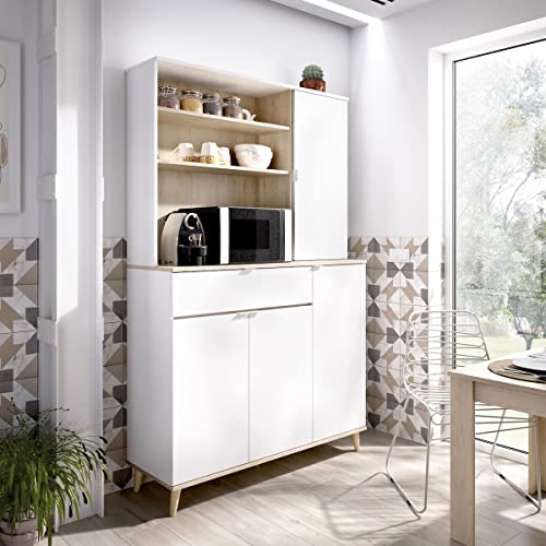 KITKAY Mueble Auxiliar de Cocina Ada Blanco Natural con 4 Puertas y 1 Cajón de 120x40x191 cm