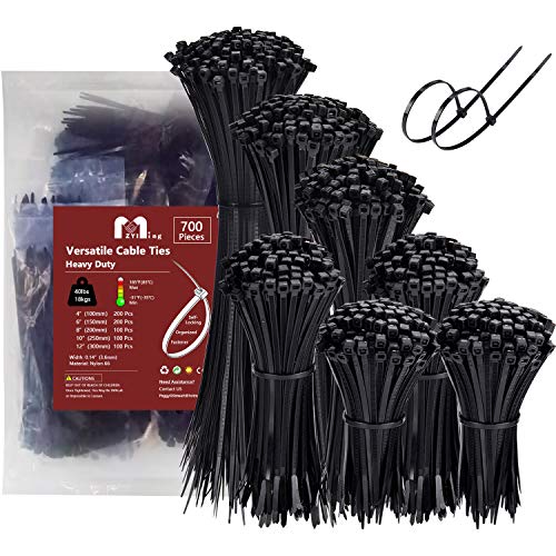 700 Piezas Bridas Plastico Pequeña, Bridas Negras Varios Tamaños 300/250/200/150/100 mm x 3.6 Sujetacables Nylon Brida Resistentes UV Electricista Industriales Exterior Wire Zip Ties Wraps