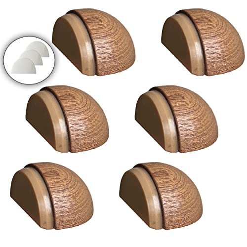 Topes para Puertas, Tope de puerta para suelo, Tope Puerta Adhesivo de Madera para todo tipo de Suelo, Topes puerta adhesivos door stopper, Pack 6 unidades mas 3 adhesivos extra (Sapelly).