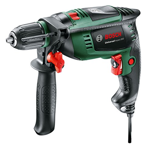 Bosch Home and Garden Universal Impact 800 - Taladro percutor (800 W, empuñadura adicional, tope de profundidad, maletín), Color Negro, Verde