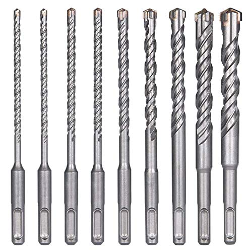 flintronic® Broca de Hormigón, Juego de Brocas para Martillo, 9PCS (5mm ~ 16mm) Brocas Cruzadas Broca de Impacto con Martillo Eléctrico SDS-Plus, para Hormigón, Cerámica, Piedra, Metal, Plástico