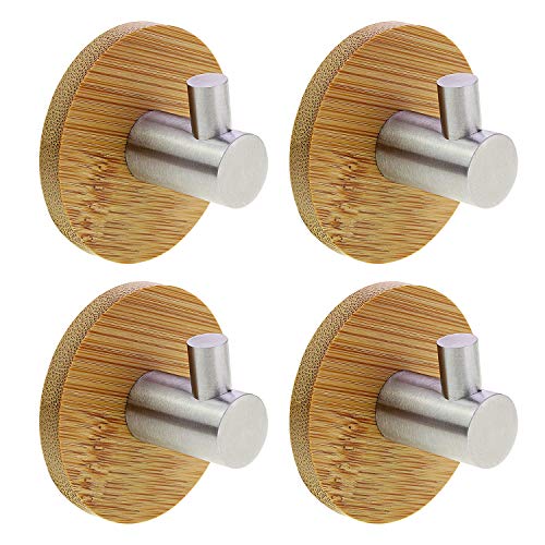 KEESIN Ganchos Adhesivos De Bambú y Acero Inoxidable Ultra Fuertes 3m Ganchos para Toallas De Cocina Baños Lavatorios Armarios Individual Gancho