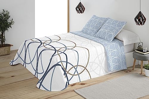 BOHEME Colcha Estampada Reversible Cosida Lorena Azul Cama 135 Cm - 235x270 Cm