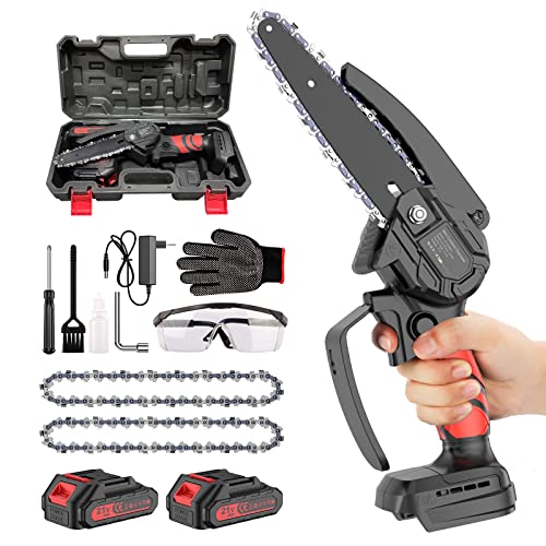 Mini Motosierra Bateria 6 Pulgadas, Eléctrica de Mano Pequeñas Sierra Podar Bateria, 2 x 2000 mAh, para Cortar árboles de Jardín y Madera