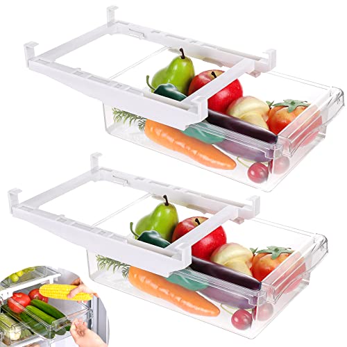 Czemo Caja de Almacenamiento Para Frigorífico, 2pcs Caja de Almacenamiento Transparente de Caja de Almacenamiento Extensible Para Cajones de Frigorífico Compartimento de Cajones Para Frigorífico