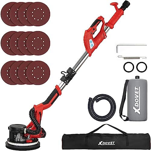 Lijadora de Pared, XDovet 900W Lijadora de Techo con Sistema Automático de Recogida de Polvo, Accesorio Único para Lijar Techos, 6 Velocidades Ajustables, 12 Discos Lijadores, Luz LED (Rojo)