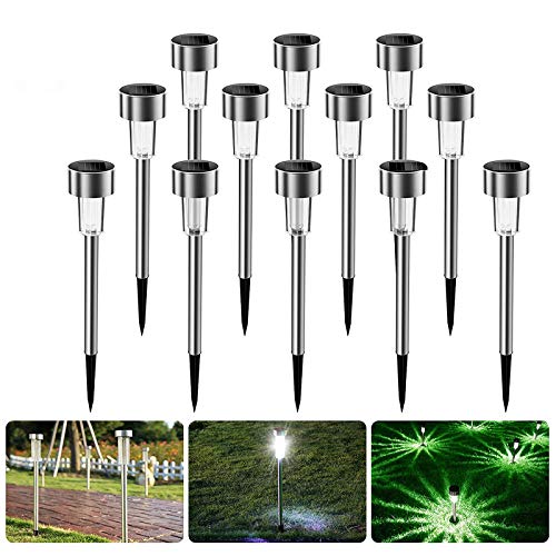 Nasharia Luces solares Jardín, 12 Pcs IP65 LED al Aire Libre Lamparas solares Jardín/Paisaje Impermeable, Energía Solar Luces Jardín, Acero Inoxidable Luz Solar de Césped Para Pasillo, Césped, Patio