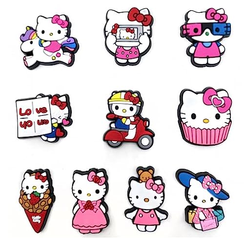Abalorios de zapatos de dibujos animados, 10 abalorios de zapatos de Hello Kitty, abalorios de decoración de zapatos de PVC de diferentes formas, lindos accesorios de zapatos de dibujos animados