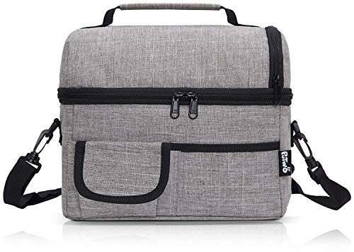PuTwo Térmica Porta Alimentos 8L Hermética, Plegable, Tela Bolsas Térmicas para Llevar Comida Nevera Almuerzo para Adulto Mujer Niños Trabajo Oficina Playa Viaje -Gris